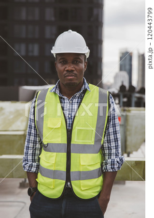 Industrial engineer work on site. engineer visit and inspection site engineer at industrial site. Inspector engineer check and working on site 120443799