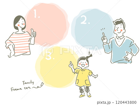 3人家族のフレームセット　お洒落でかわいい手描きイラスト 120443800