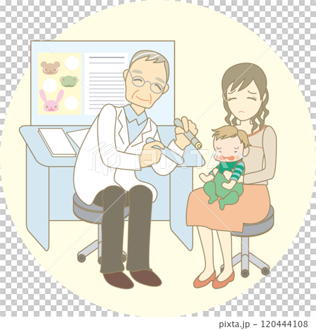 病院で優しそうな医師の診察を受ける人 120444108