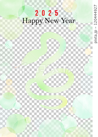 2025 巳年 令和7年 ドット柄背景 水彩蛇年賀状 120444927