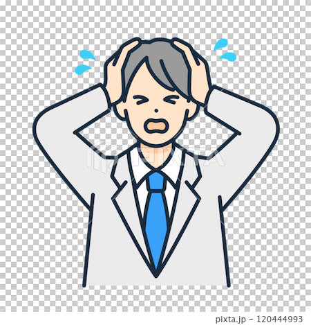 ショックで泣く男子高生。パニックで頭を抱える男性のベクターイラスト素材。 ショックで泣く男子高生。パニックで頭を抱える男性のベクターイラスト素材。 120444993
