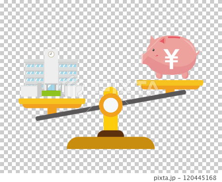 シンプルな天秤のイラスト　お金のイラスト 120445168