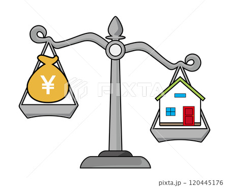 シンプルな天秤のイラスト　お金のイラスト 120445176
