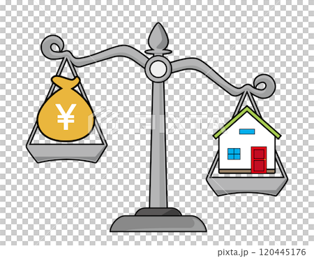シンプルな天秤のイラスト　お金のイラスト 120445176
