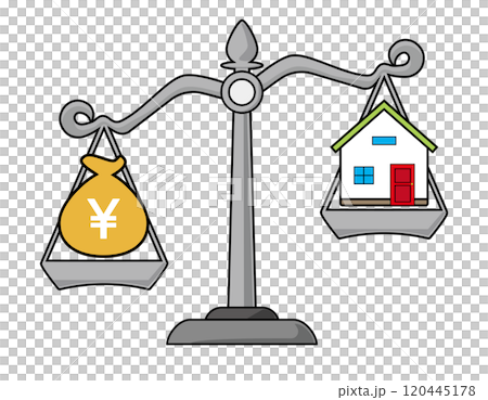 シンプルな天秤のイラスト　お金のイラスト 120445178