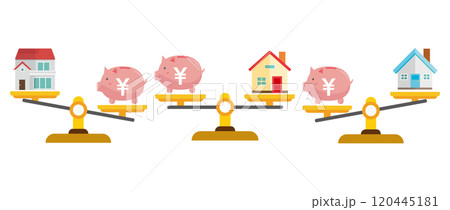 シンプルな天秤のイラスト　お金のイラスト 120445181