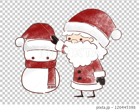 Illustration of Santa stroking a snowman's head 120445398