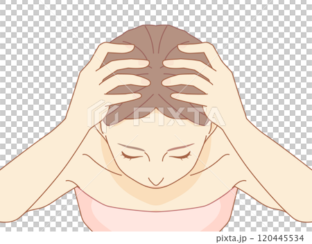 頭皮をマッサージする女性のイラスト 頭皮をマッサージする女性のイラスト 120445534
