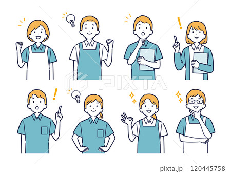 上を向いて明るい表情をする介護士のイラストセット 上を向いて明るい表情をする介護士のイラストセット 120445758