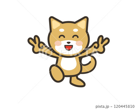 ダブルピースでご機嫌なかわいい犬のイラスト ダブルピースでご機嫌なかわいい犬のイラスト 120445810