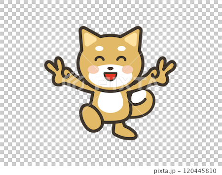 ダブルピースでご機嫌なかわいい犬のイラスト ダブルピースでご機嫌なかわいい犬のイラスト 120445810
