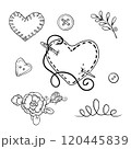 Vector illustration pincushion and sewing accessories. Handicraft tools hand drawn in doodle style. 120445839
