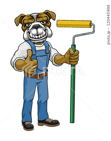 Bulldog Painter Decorator Paint Roller Mascot Man 120445998