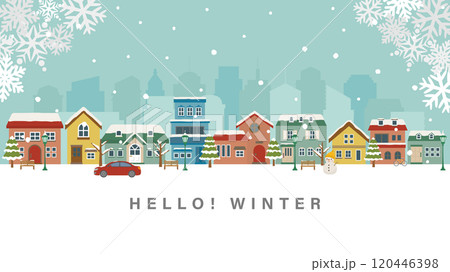 雪降る冬の街並み(フルHD 16:9サイズ) 雪降る冬の街並み(フルHD 16:9サイズ) 120446398