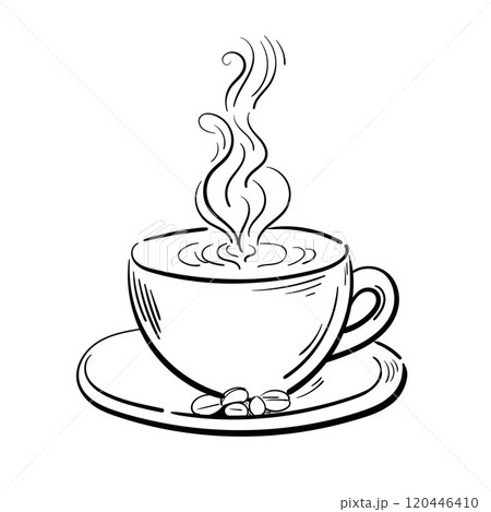 Hot cup of coffee . Coffee break icon. Vector stylish symbol. Doodle illustration. Hand drawn sketch for cafe, restaurant, web  120446410
