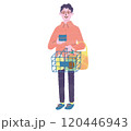 お買い物でレジに並ぶ男性客 120446943