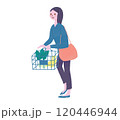 お買い物でレジに並ぶ若い女性客 120446944