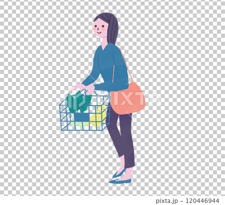 お買い物でレジに並ぶ若い女性客 120446944