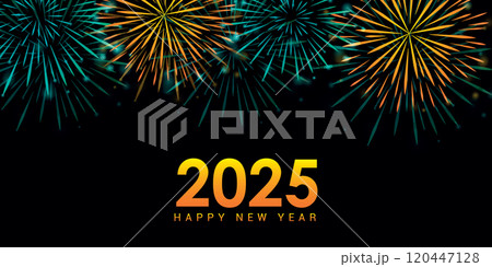 happy new year 2025 colorful firework on night background greeting card vector illustration happy new year 2025 colorful firework on night background greeting card vector illustration 120447128