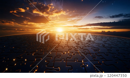An abstract image of the Earth, made up of puzzle pieces  120447350