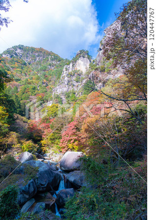 【紅葉素材】昇仙峡のシンボル覚円峰の紅葉【山梨県】 120447767