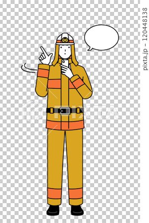 穿著消防服的消防員操作智慧型手機 120448138