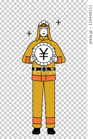 外匯收益和日圓堅挺的形象，穿著防火衣的消防員 120448151