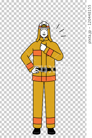 穿著消防服的消防員搥胸頓足 120448155