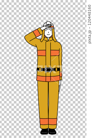最敬礼する防火服姿の消防士 最敬礼する防火服姿の消防士 120448160