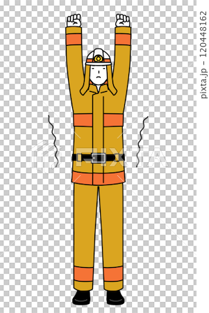 穿著消防服的消防員伸展身體 120448162