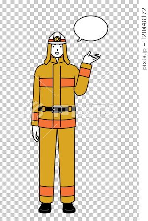 身穿阻燃服的消防員以語音氣泡進行指導 120448172