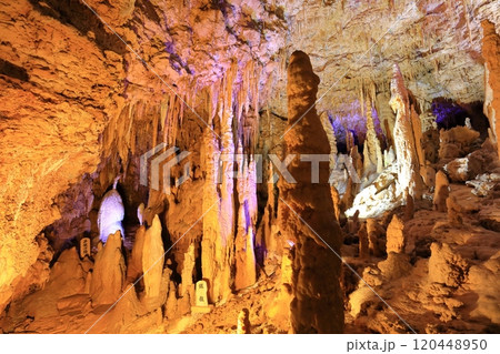 【沖縄県】晴天の おきなわワールド文化王国の玉泉洞の銀柱 120448950