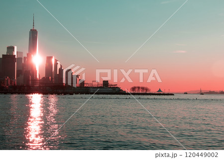 the skyscrapers of Manhattan, NYC, NY, USA, beautiful dramatic cityscape 120449002