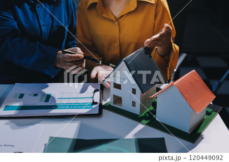 ESG environmental social governance display on laptop on eco-friendly company meeting with business people implementing environmental protection for clean and sustainable future ecology. Trailblazing 120449092