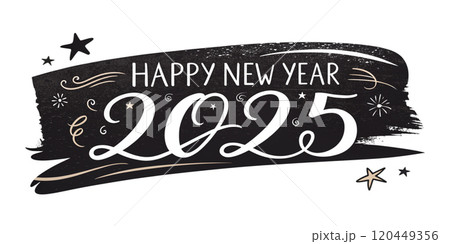 HAPPY NEW YEAR 2025 on white background 120449356