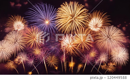 夜空に煌めく花火のイメージ お祭り AI生成素材 120449588
