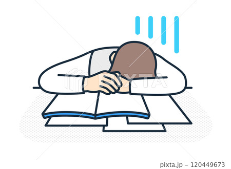 勉強に疲れた女の子。授業についていけない学生。だらける女子高生のイラスト。 120449673