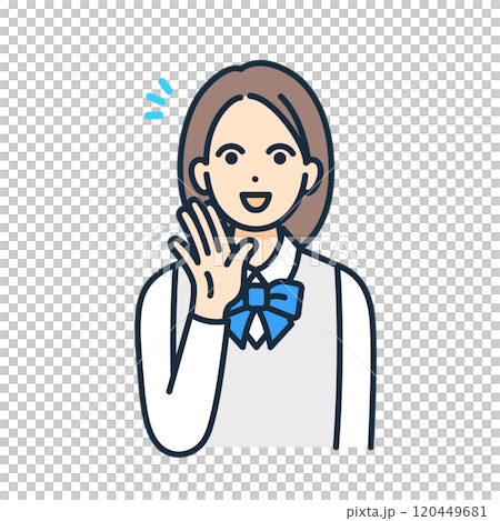 Vector illustration of a high school girl in uniform cheering with her hand on her cheek. Vector illustration of a high school girl in uniform cheering with her hand on her cheek. 120449681