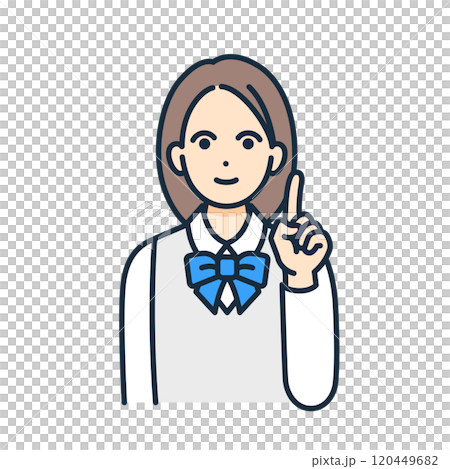 A woman in uniform. Vector illustration of a girl pointing. 120449682