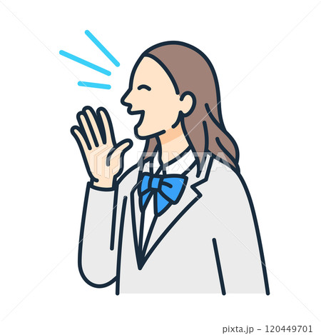 学生服姿の女子高生が応援する。女の子が声掛けをするベクターイラスト素材。 学生服姿の女子高生が応援する。女の子が声掛けをするベクターイラスト素材。 120449701