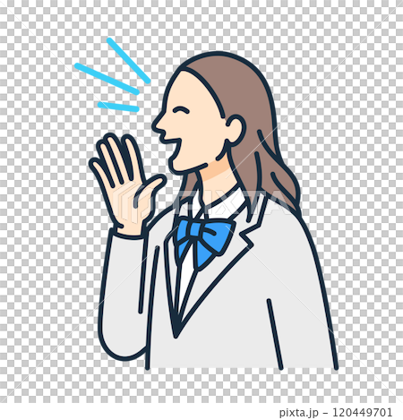 学生服姿の女子高生が応援する。女の子が声掛けをするベクターイラスト素材。 学生服姿の女子高生が応援する。女の子が声掛けをするベクターイラスト素材。 120449701
