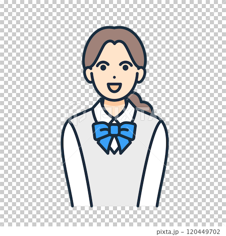 笑顔の女の子。ブレザーを着た女子学生のベクターイラスト素材。 120449702