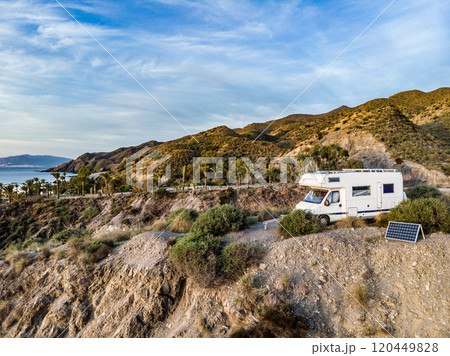 Caravan camping on coast, Spain. Caravan camping on coast, Spain. 120449828