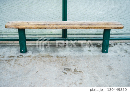 Bus station with wooden bench Bus station with wooden bench 120449830