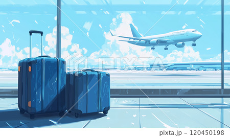 旅行イメージ　飛行機で飛び立つ 120450198