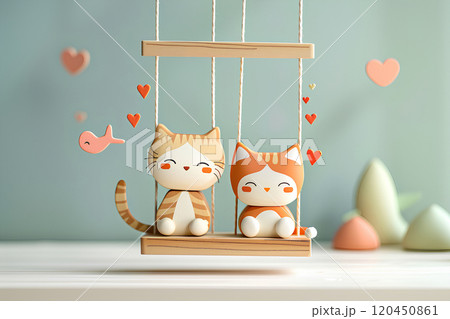 ブランコに乗って楽しそうな子猫たち-1 120450861