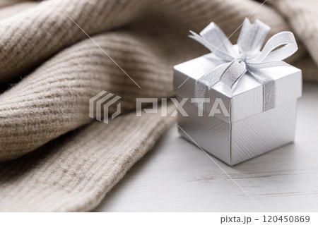 Artisan gift box on soft sweater 120450869