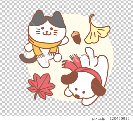 貓和狗的秋天插畫 120450933