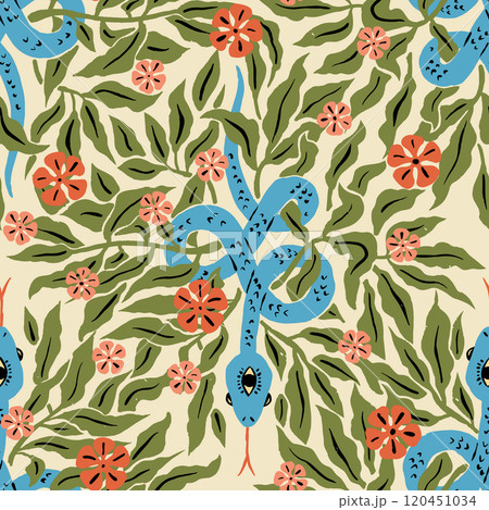 Seamless pattern with mystic floral snakes Seamless pattern with mystic floral snakes 120451034