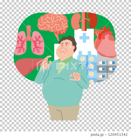 Worried man with organ disease 120451342